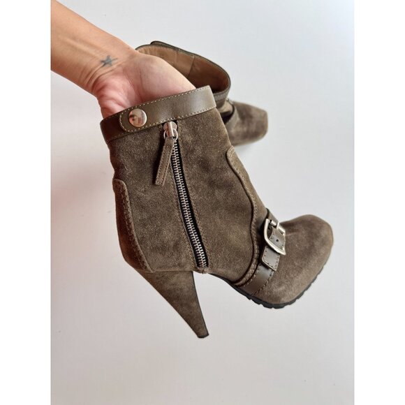 PROENZA SCHOULER Peat Suede Leather Moto Biker Platform Ankle Boots, Size 37.5 - Picture 2 of 16